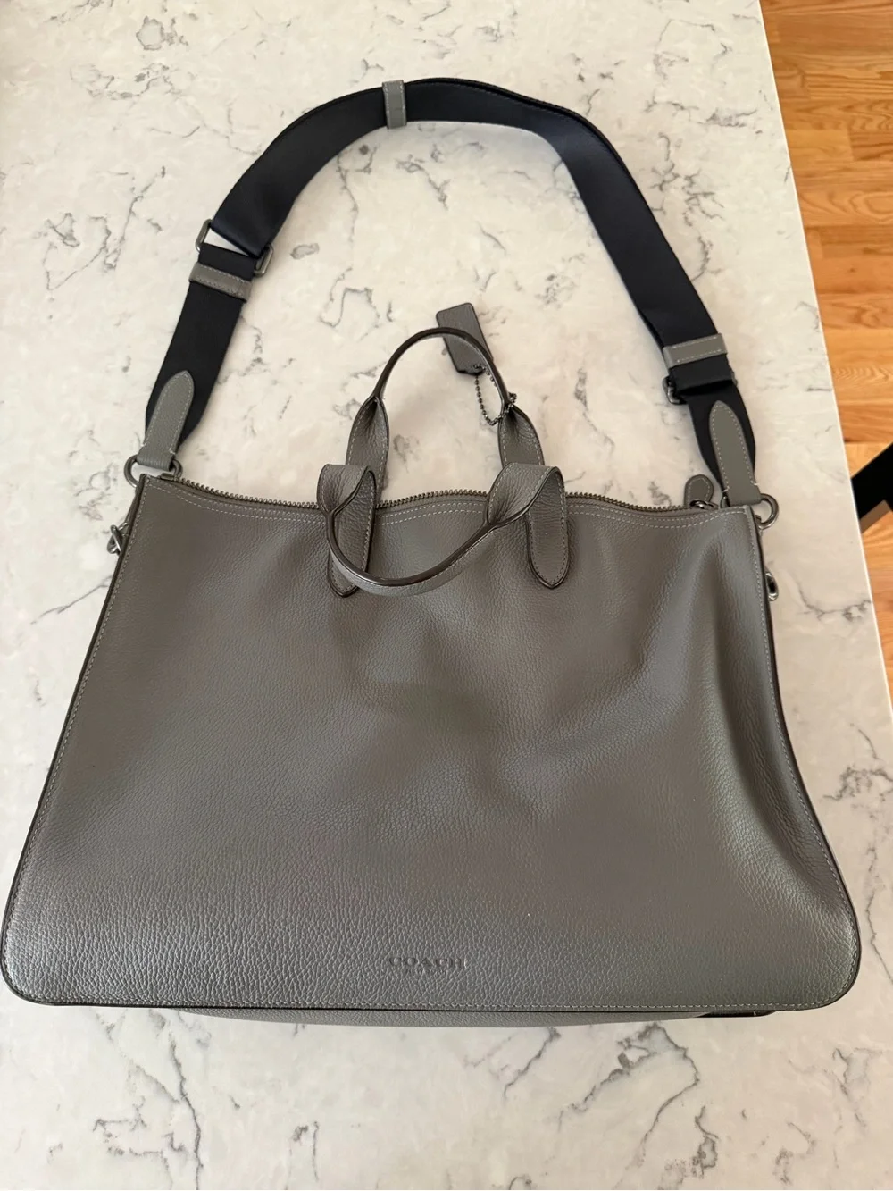 Coach Gray Leather Briefcase Bag with Detachable Strap